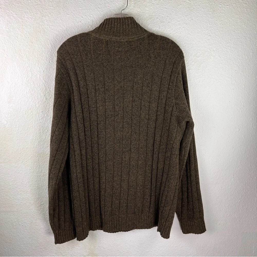 OSCAR DE LA RENTA Mens small 1/4 zip ribbed sweater in black & brown marled yarn
